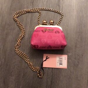 Juicy Couture Juicy Pink Girls Just Wanna Have Fun Kisslock Coin Purse Chain NWT